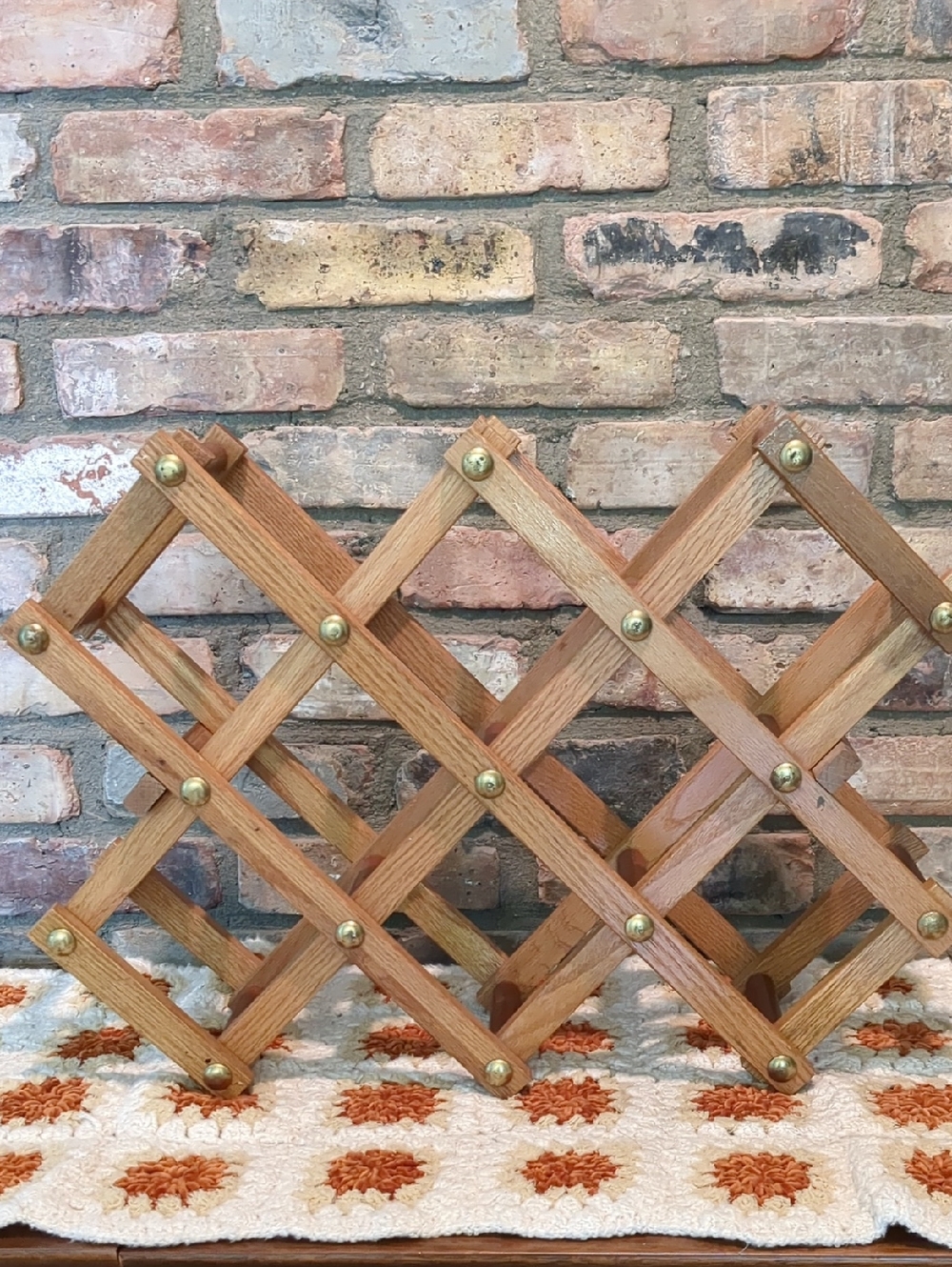 Mid Century Vintage Accordian Wooden Wine Rack